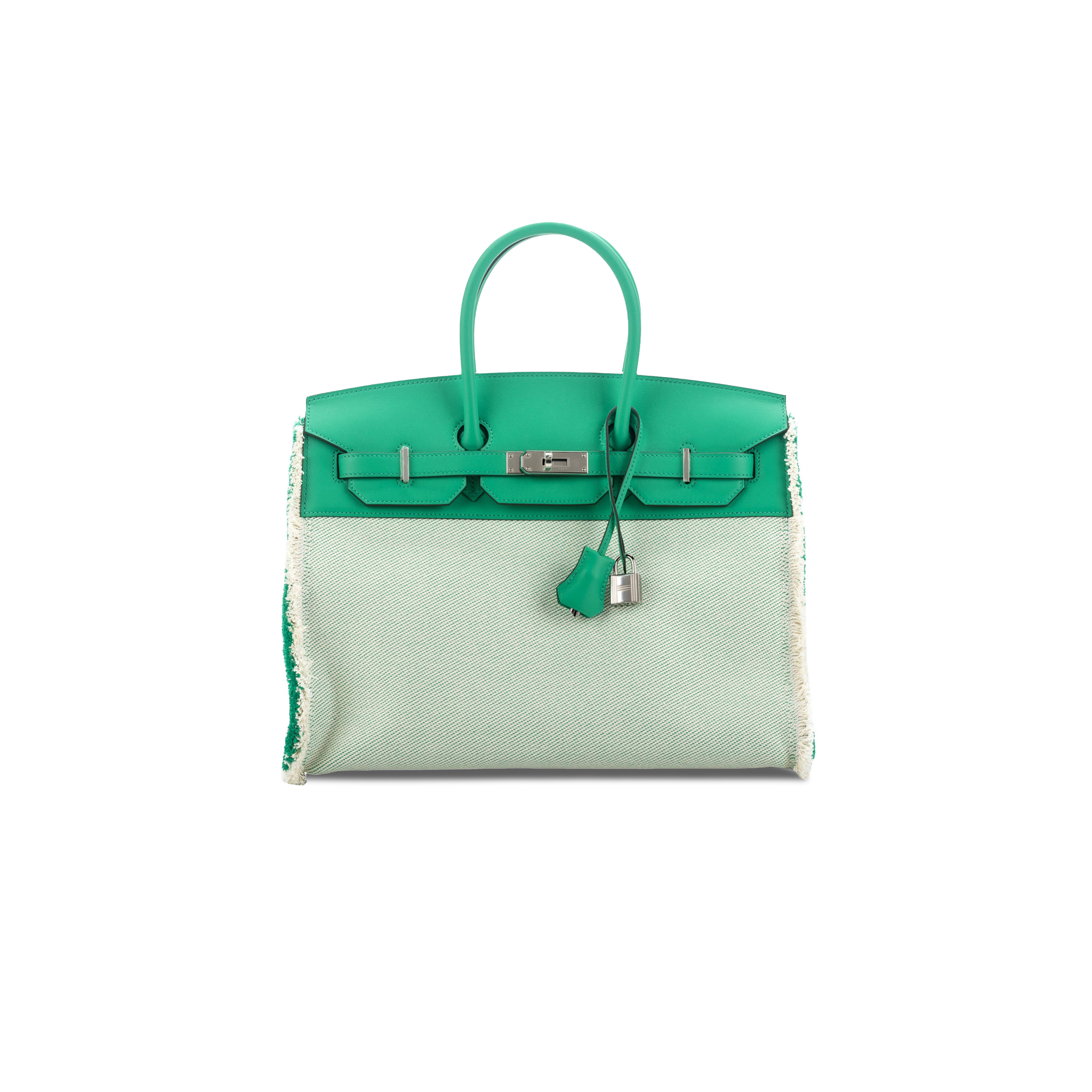 H**mes master birkin 35 swift and canvas mint green tassel silver buckle her082501it (35*25*17.5cm)